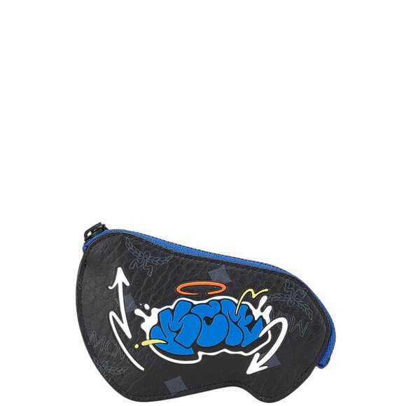 MCM Visetos Bag Charm Coin Case MXZCATA14BK001 Black Blue Leather Men's